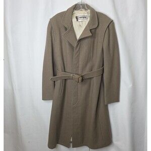 Vintage Wool Campus Trench Coat Lined Button Up Belt Brown Men's Sz 40 Made USA